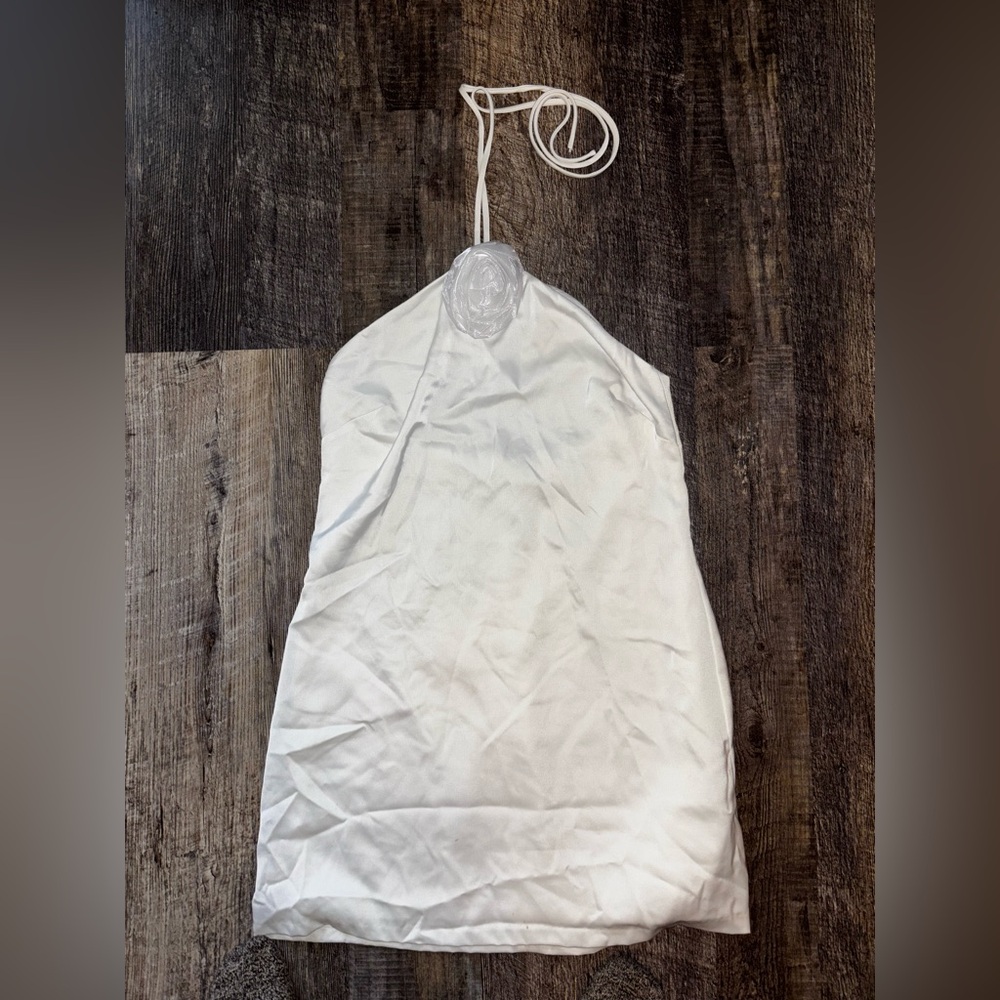 Wayf White mini dress with flower halter mini dress
